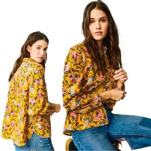 Anthropologie Pilcro Sigourney Floral Corduroy Button Down Shirt, Size L